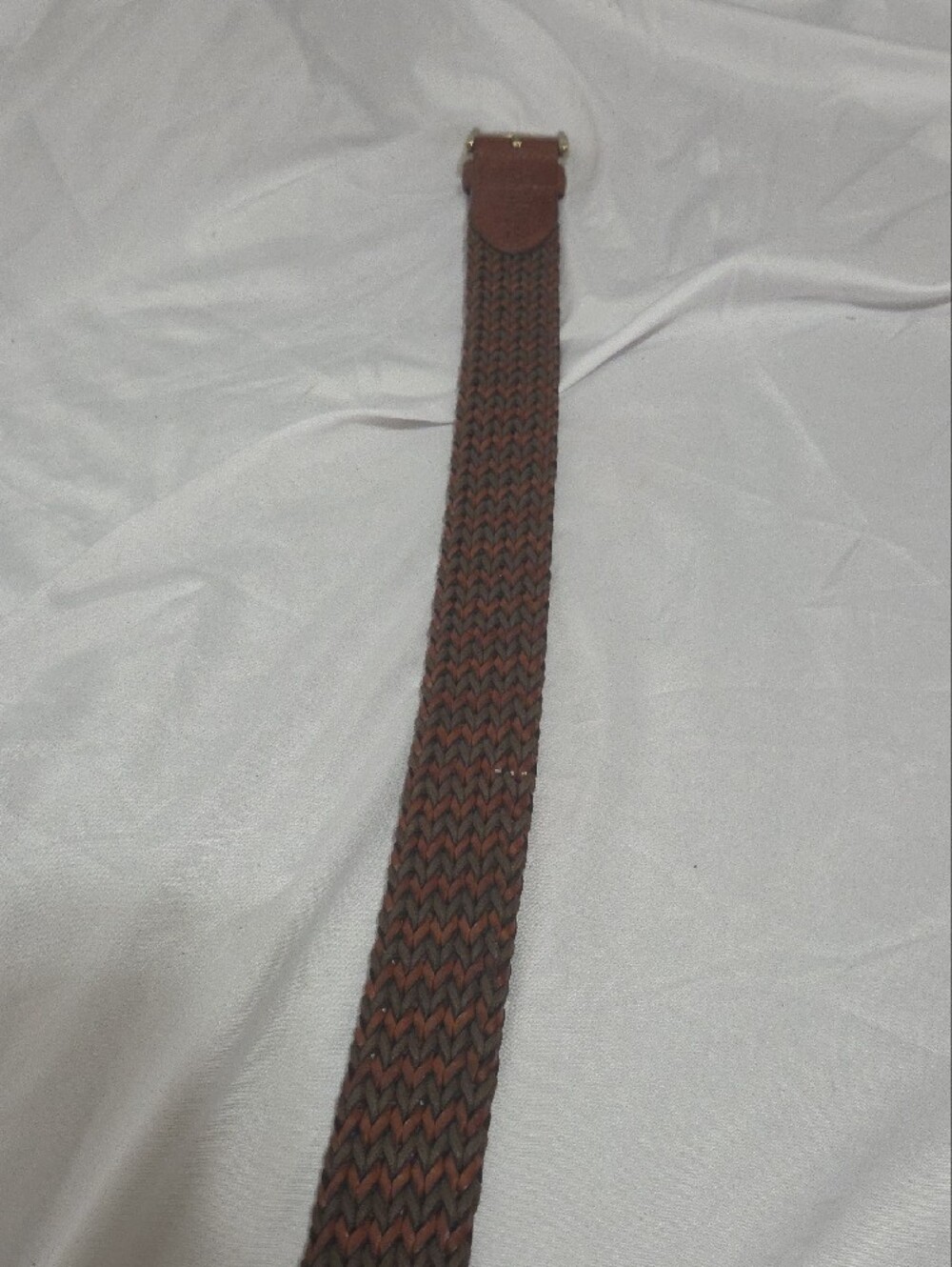 Woven Leather Belt with Brass Buckle in Dark Brown, Adjustable 30-38 Inch Waiat - Picture 7 of 9